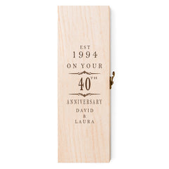 Personalised Wooden Wine or Champagne Box 40th Anniversary Celebration