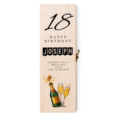 Personalised Colourful Wooden Wine or Champagne Box Gift 18th Birthday