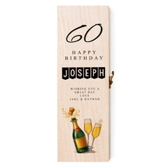 Personalised Colourful Wooden Wine or Champagne Box Gift 60th Birthday