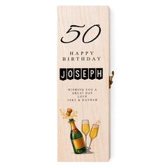 Personalised Colourful Wooden Wine or Champagne Box Gift 50th Birthday