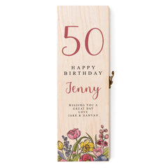 Personalised Wooden Wine or Champagne Box Gift For Her 50th Birthday