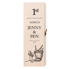 Personalised Wooden Wine or Champagne Box Gift For 1st Anniversary