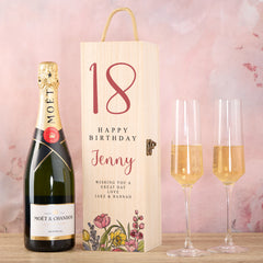 Personalised Wooden Wine or Champagne Box Gift For Her 18th Birthday