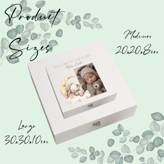 Personalised White Baby Memory Box, Cute Sleeping Animal Design, Keepsake For Special and Favourite Mementos
