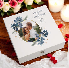 Personalised Wedding Keepsake Box Couple Gift Custom Photo in Gold Circle Frame Wedding Day Memory Gifts