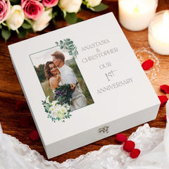 Personalised 1st Anniversary Couple Gift Custom Photo Anniversary Keepsake Box Wedding Day Memory Gifts