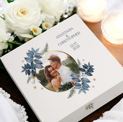 Personalised Wedding Keepsake Box Couple Gift Custom Photo in Gold Circle Frame Wedding Day Memory Gifts