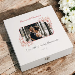 Personalised Elegant 25th Anniversary Keepsake Box Custom Photo In Rose Gold Flower Frame Anniversary Couple Gift Wedding Day Memory Gifts