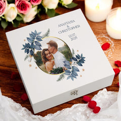 Personalised Wedding Keepsake Box Couple Gift Custom Photo in Gold Circle Frame Wedding Day Memory Gifts