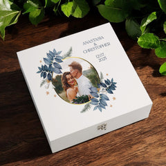 Personalised Wedding Keepsake Box Couple Gift Custom Photo in Gold Circle Frame Wedding Day Memory Gifts