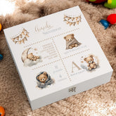 Personalised Baby Memory Keepsake Box with Cute Teddy Icons and Birth Details