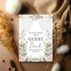 Wedding Guest Book Sign Personalised With Flowers