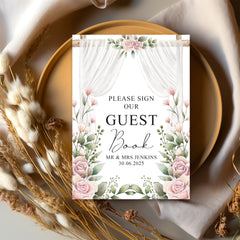 Wedding Guest Book Sign Personalised With Flowers