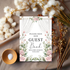 Wedding Guest Book Sign Personalised With Flowers