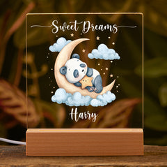 Personalised Baby Gifts Nursery Panda Night Light - LED Night Light for restful Sleep - Nursery Bedside Table Lamp - Christening Gift for Baby