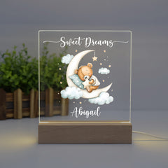 Personalised Baby Gifts Nursery Teddy Night Light - LED Night Light for restful Sleep - Nursery Bedside Table Lamp - Christening Gift for Baby Personalised Heart Gifts ukgiftstoreonline