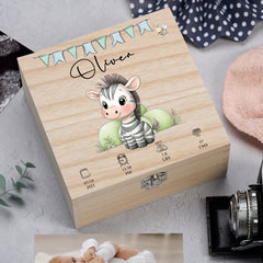 Personalised Wooden Baby Memory Keepsake Box With Cute Animals