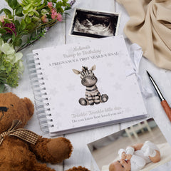 Personalised Pregnancy Journal and First Year Record Book Zebra Themed