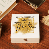 Personalised 13th Birthday Gift Keepsake Wooden Box With Gold Sparkles Design (Large)