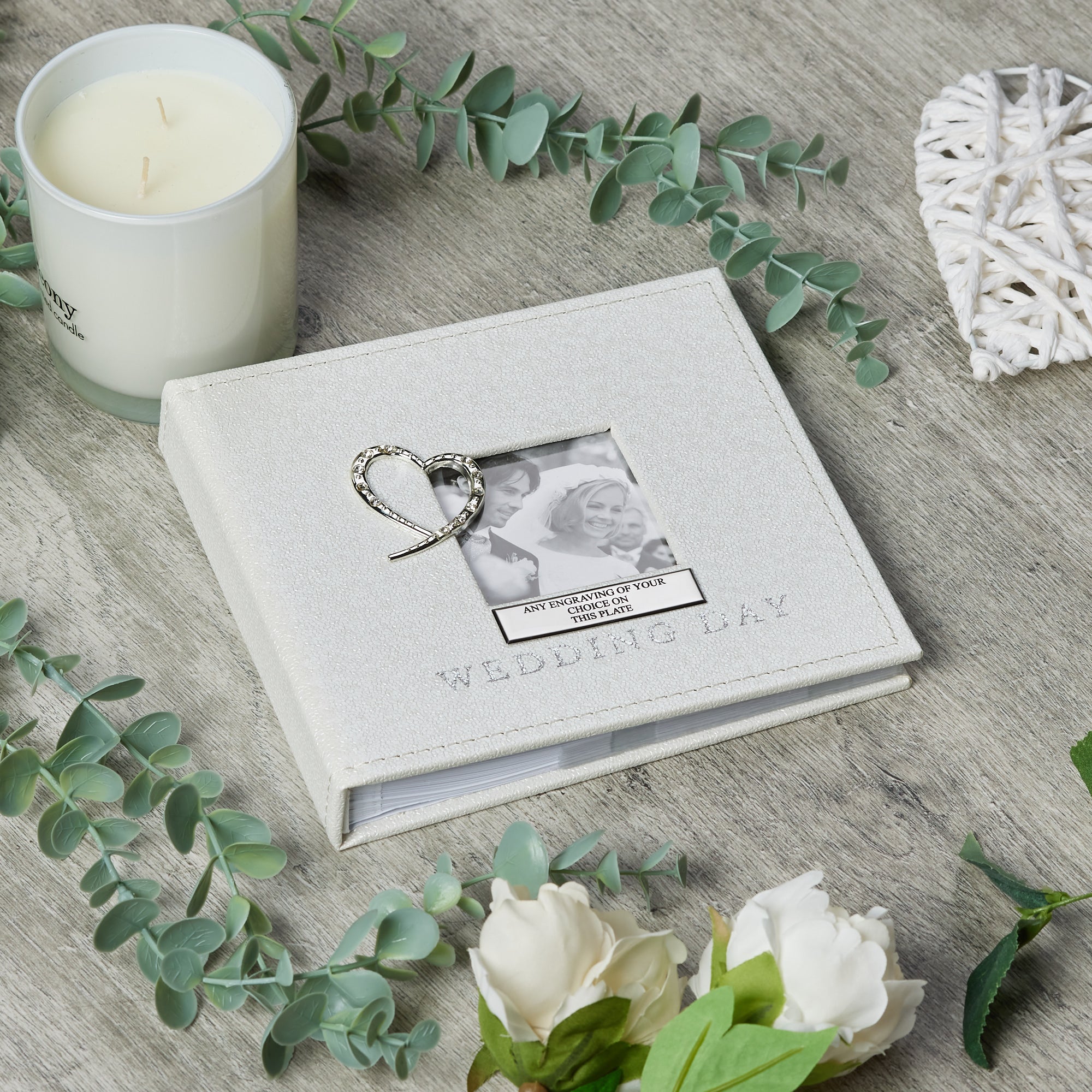 Personalised Diamante Heart Wedding Photo Album Gift 6 x 4 - ukgiftstoreonline