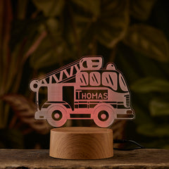 Personalised Fire Engine LED Children's Night lamp 7 Colour Changing