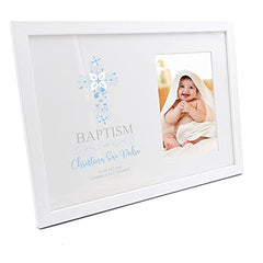 Personalised Baptism Blue Ornate Cross Design Photo Frame