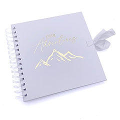 Our Adventures White Scrapbook, Guest Book Or Photo Album with Gold Script