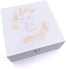 ukgiftstoreonline Personalised Wedding Feather Design Keepsake Wooden Box