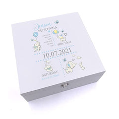 Personalised Baby Boy Elephants Design Keepsake Wooden Box