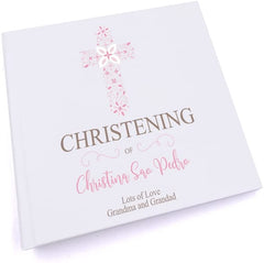 Personalised Christening Pink Ornate Cross Design Photo Album