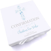 ukgiftstoreonline Personalised Confirmation Blue Ornate Cross Keepsake Memory Box