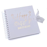 40th Birthday Present White Scrapbook, Guest Book, Photo Album Rose Gold Script