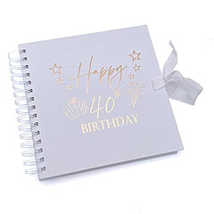 40th Birthday Present White Scrapbook, Guest Book, Photo Album Rose Gold Script