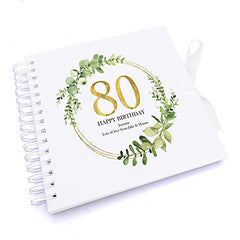 Personalised 80th Birthday Gift for her Scrapbook Photo Album Gold Wreath
