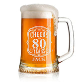 Cheers to 80 Years Birthday Gift Personalised Engraved Glass Beer Tankard
