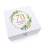ukgiftstoreonline Personalised 70th Birthday Gift for her Keepsake Wooden Box Gold Wreath