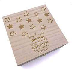 ukgiftstoreonline Personalised Baby Wooden Keepsake Memories Box Gift Tiny Fingers Verse