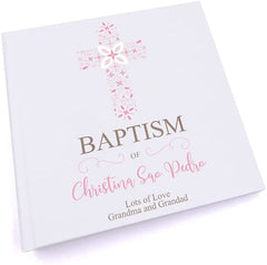 Personalised Baptism Ornate Pink Cross Photo Album