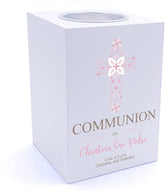 Personalised Communion Ornate Cross Design Tea Light Holder