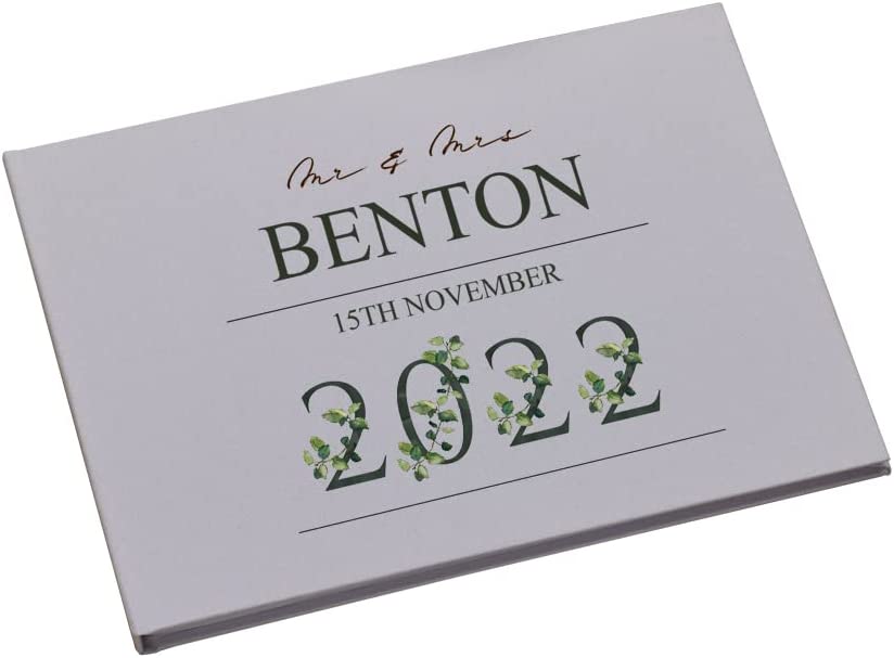 Personalised Wedding Linen Guest Book Printed With Leaf Number Design