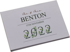 Personalised Wedding Linen Guest Book Printed With Leaf Number Design