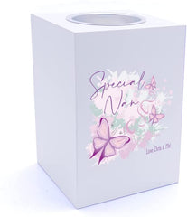 Personalised Special Nan Pink and Purple Butterfly Gift Tea Light Holder