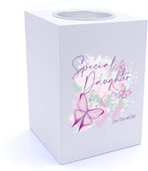 Personalised Special Daughter Pink & Purple Butterfly Gift Tea Light Holder
