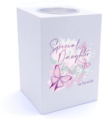 Personalised Special Daughter Pink & Purple Butterfly Gift Tea Light Holder