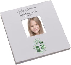 Personalised Holy Communion Photo Album Linen Cover Leaf and Cross