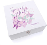 ukgiftstoreonline Personalised Special Auntie Pink & Purple Butterfly Gift Keepsake Large Wooden Box
