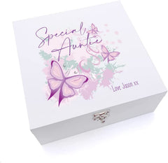 ukgiftstoreonline Personalised Special Auntie Pink & Purple Butterfly Gift Keepsake Large Wooden Box