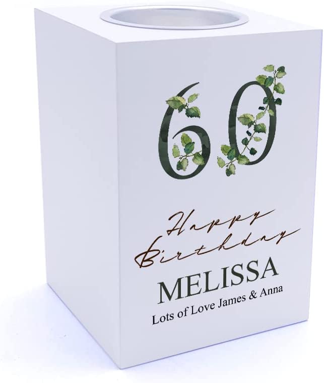 Personalised 60th Birthday Green Leaf Design Gift Tea Light Holder Tea Light Holder ukgiftstoreonline