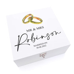 ukgiftstoreonline Personalised Wedding Keepsake Wooden Box Gift With Gold Ring Design