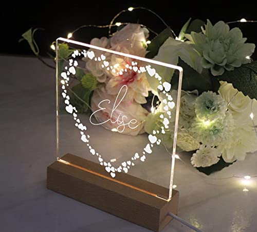Any Name and Heart Personalised Night Light LED Lamp Gift Personalised Lights ukgiftstoreonline